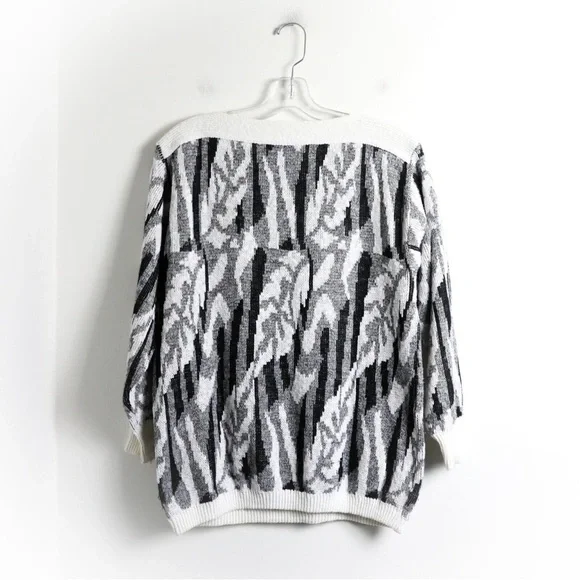 Vintage oversized knit sweater abstract print Helen Harper grey M medium top - Picture 3 of 6